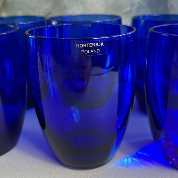 Hortensja Poland Drinking Glasses Set of 8 4.5" Blue Glass - Picture 2 of 6